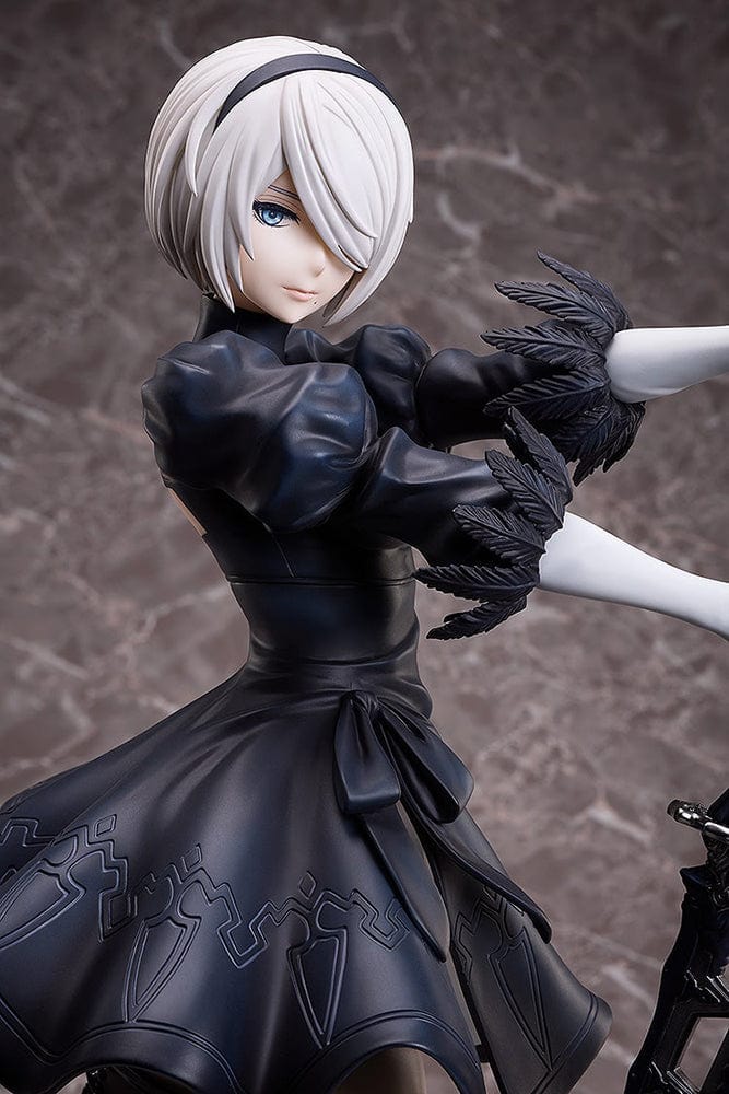 NieR:Automata Ver1.1a 2B (YoRHa No.2 Type B) 1/4 Scale Figure featuring intricate detailing, iconic black dress, and dynamic sword-wielding pose.