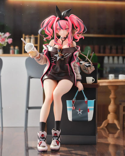 Azur Lane Bremerton Day Off Date Ver. 1/8 scale figure sitting on a café counter holding a drink with tote bag at her side