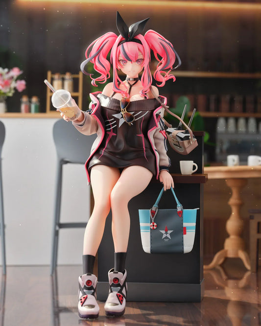 Azur Lane Bremerton Day Off Date Ver. 1/8 scale figure sitting on a café counter holding a drink with tote bag at her side