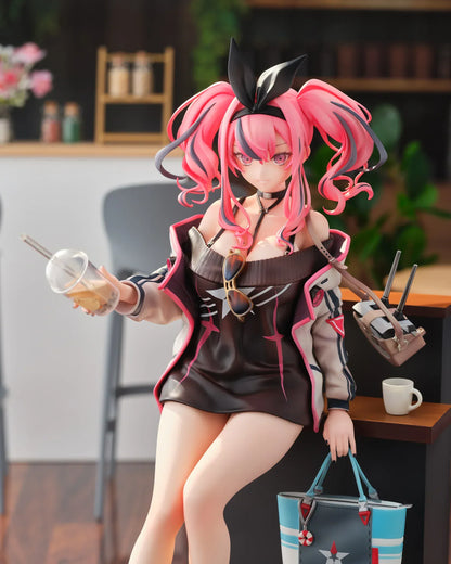 Azur Lane Bremerton Day Off Date Ver. 1/8 scale figure sitting on a café counter holding a drink with tote bag at her side