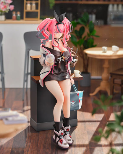 Azur Lane Bremerton Day Off Date Ver. 1/8 scale figure sitting on a café counter holding a drink with tote bag at her side