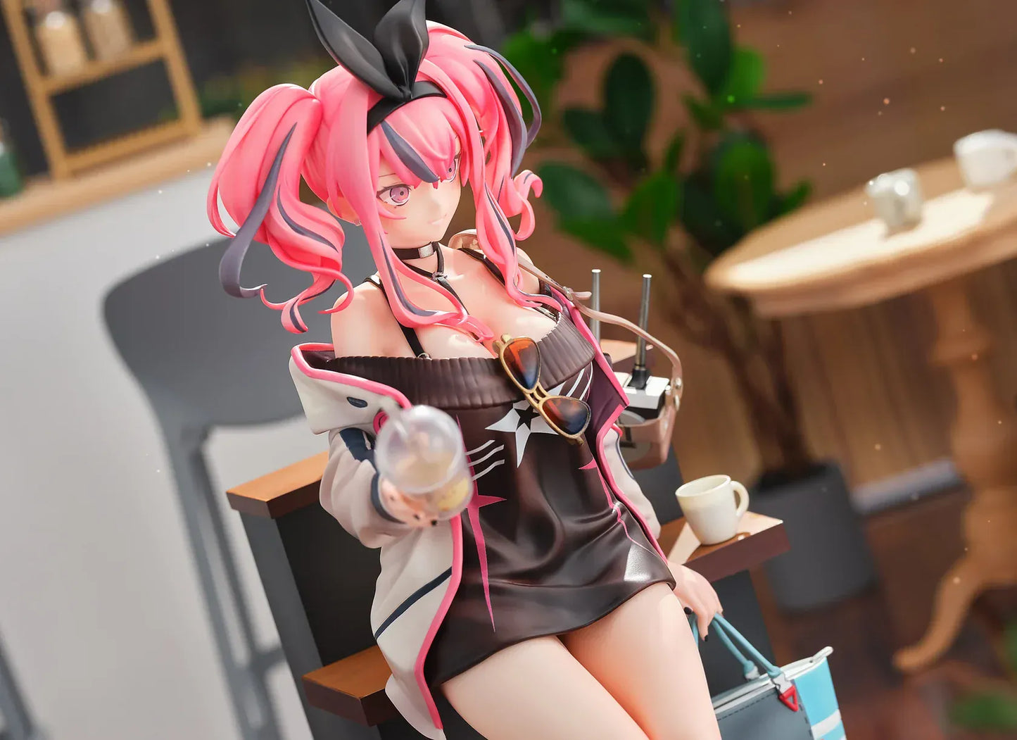 Azur Lane Bremerton Day Off Date Ver. 1/8 scale figure sitting on a café counter holding a drink with tote bag at her side