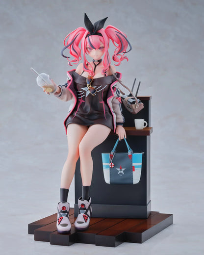 Azur Lane Bremerton Day Off Date Ver. 1/8 scale figure sitting on a café counter holding a drink with tote bag at her side