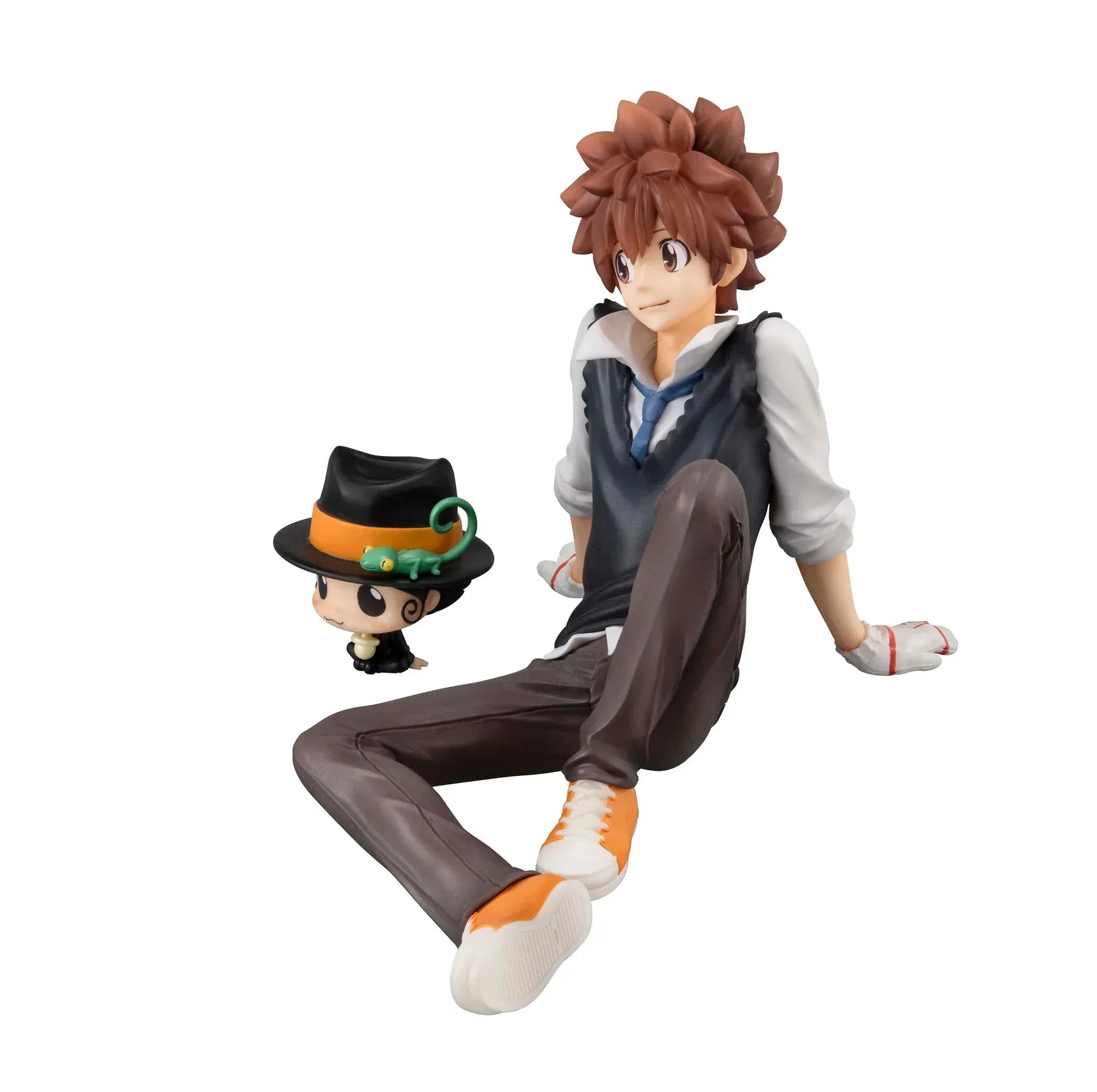Tsuna and Reborn G.E.M. Series figure with Tsuna lounging over chibi Reborn on a hand.