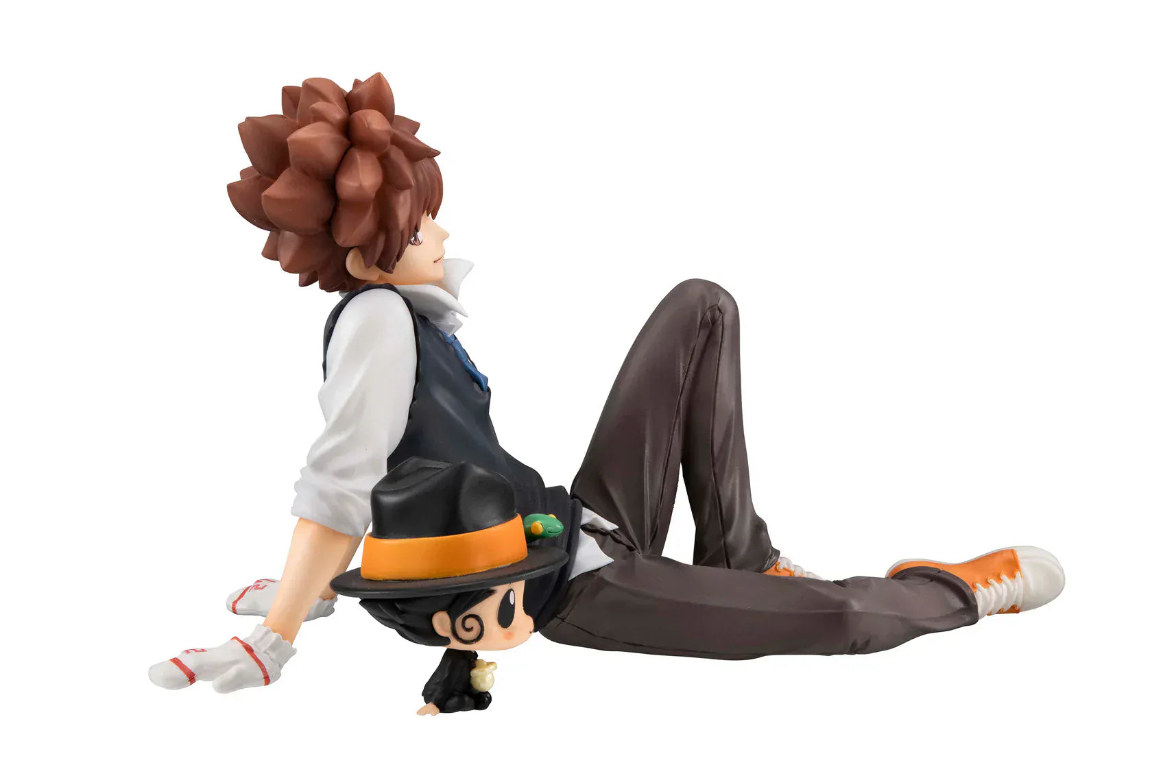 Tsuna and Reborn G.E.M. Series figure with Tsuna lounging over chibi Reborn on a hand.