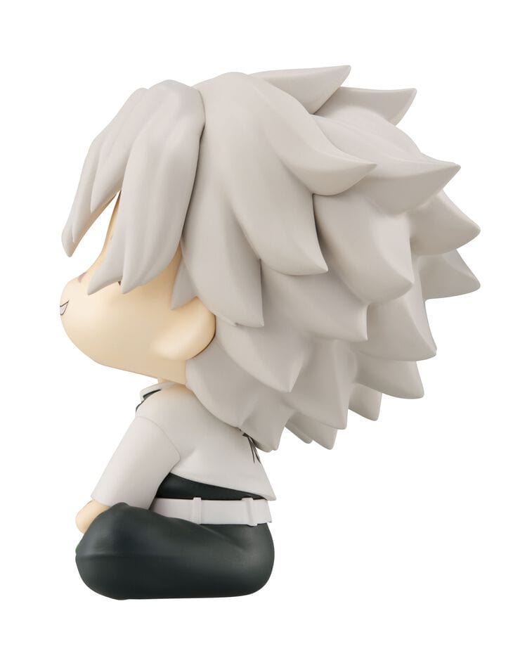 Demon Slayer Sanemi Shinazugawa Look Up Series chibi figure sitting down with silver hair and scarred face