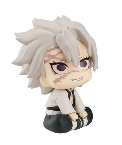 Demon Slayer Sanemi Shinazugawa Look Up Series chibi figure sitting down with silver hair and scarred face