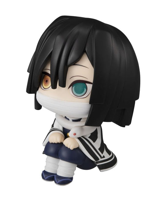 Demon Slayer Obanai Iguro Look Up Series chibi figure with mismatched eyes, bandages, and snake companion