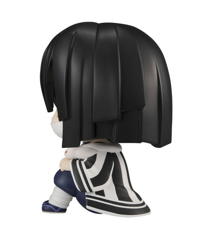 Demon Slayer Obanai Iguro Look Up Series chibi figure with mismatched eyes, bandages, and snake companion