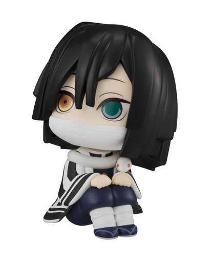 Demon Slayer Obanai Iguro Look Up Series chibi figure with mismatched eyes, bandages, and snake companion