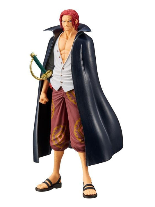 One Piece Film: Red DXF The Grandline Men Vol.2 Shanks Figure - A striking Shanks figurine from One Piece Film: Red. Shanks stands tall with his signature red hair, wearing his iconic black coat and a determined expression. The figure is part of The Grandline Men Vol.2 collection and beautifully captures the essence of this legendary character in stunning detail.