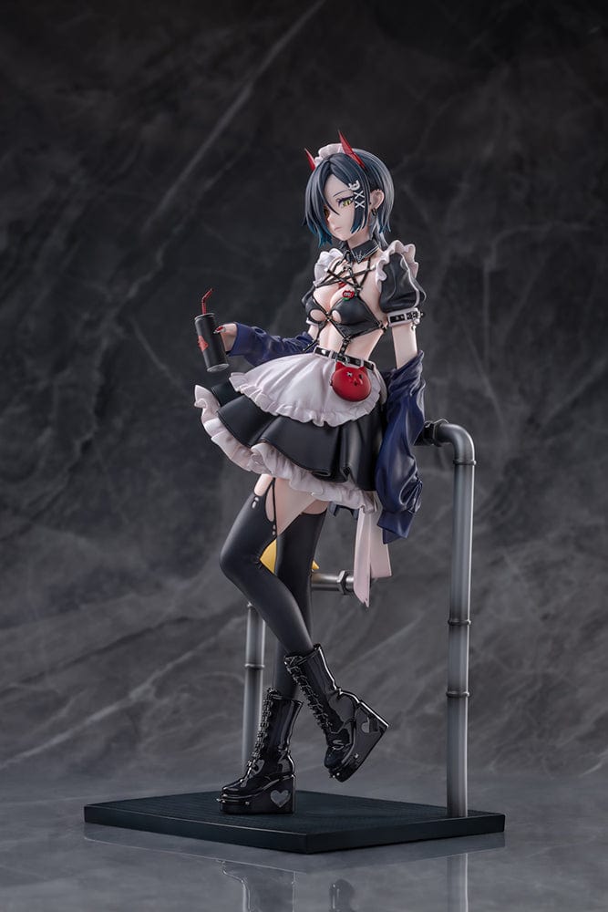 Azur Lane Ulrich von Hutten (Mädchen Trümmer Ver.) 1/6 Scale Figure featuring a gothic-inspired maid outfit, red devil horns, and black boots with heart details, standing on an urban-styled base.