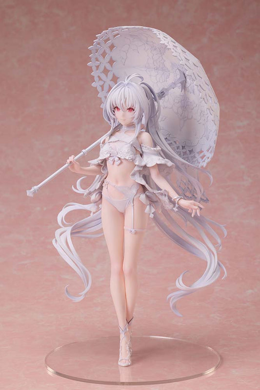 Stunning Fate/Grand Order Merlin (Prototype) (Pretender/Lady Avalon) 1/7 Scale Figure featuring Lady Avalon in a delicate outfit with a parasol, standing on a clear base against a pink background.