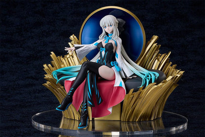 Fate/Grand Order Berserker/Morgan non-scale figure featuring Morgan seated on a gold throne with flowing silver hair, a black and blue dress, and intricate detailing.