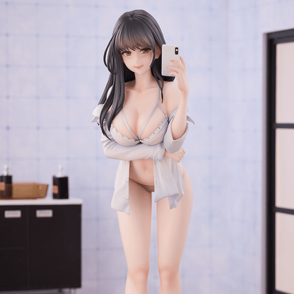 Hitomio Illustration Selfie Girl Deluxe Edition 1/6 Scale Figure featuring a detailed pose with lingerie, draped shirt, and smartphone accessory.