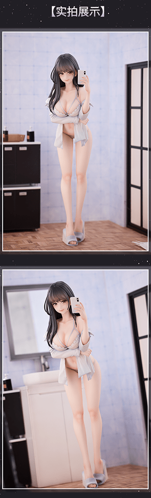 Hitomio Illustration Selfie Girl Deluxe Edition 1/6 Scale Figure featuring a detailed pose with lingerie, draped shirt, and smartphone accessory.