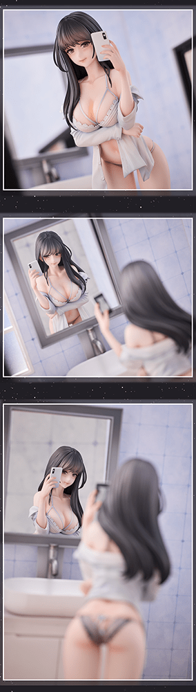 Hitomio Illustration Selfie Girl Deluxe Edition 1/6 Scale Figure featuring a detailed pose with lingerie, draped shirt, and smartphone accessory.