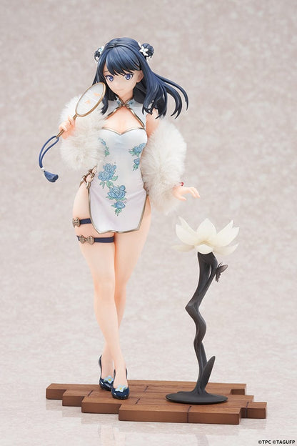 Gridman Universe Rikka Takarada (China Dress Ver.) 1/7 Scale Figure featuring a floral-patterned Chinese dress, decorative mirror accessory, and a lotus-inspired stand, set against a light background