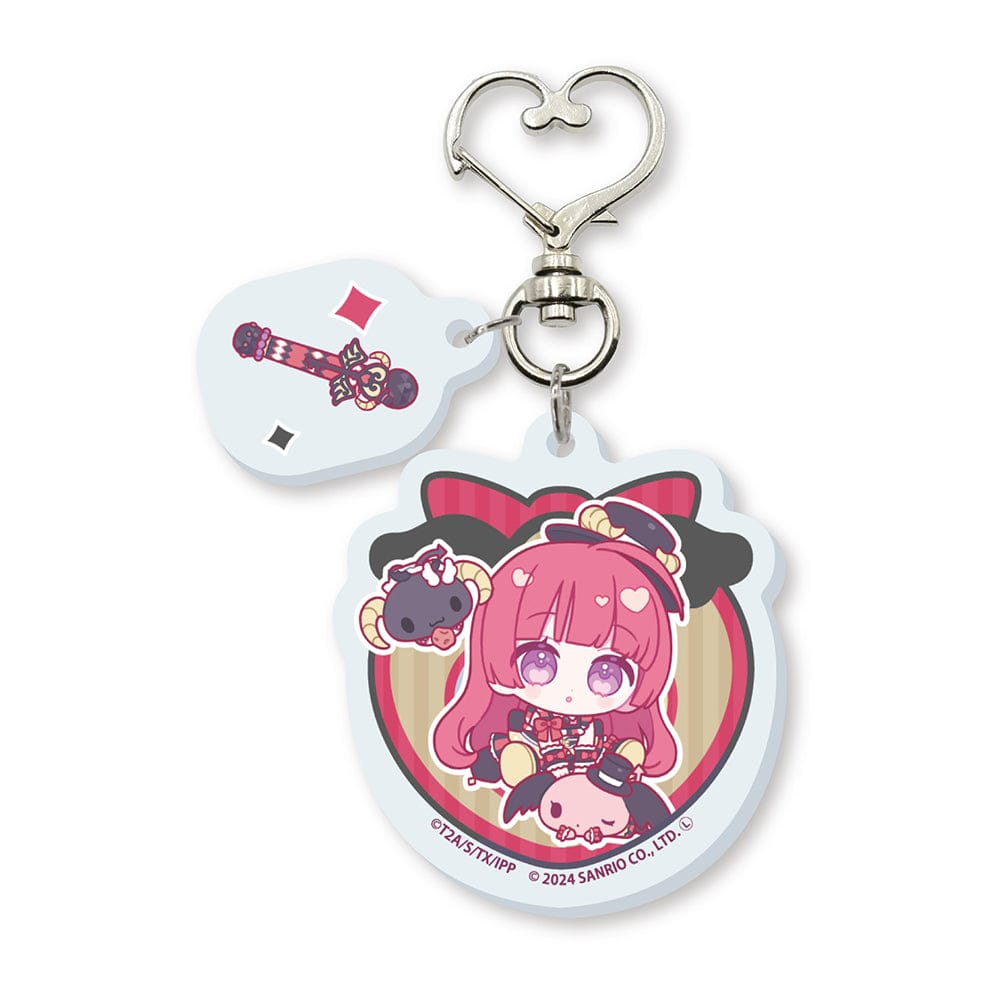 Acrylic Key Chain with Heart Swivel Snap Hook featuring Hojo Sophy and Lloromannic from PriPara 10th Anniversary x Sanrio Characters collaboration with mini character illustration.