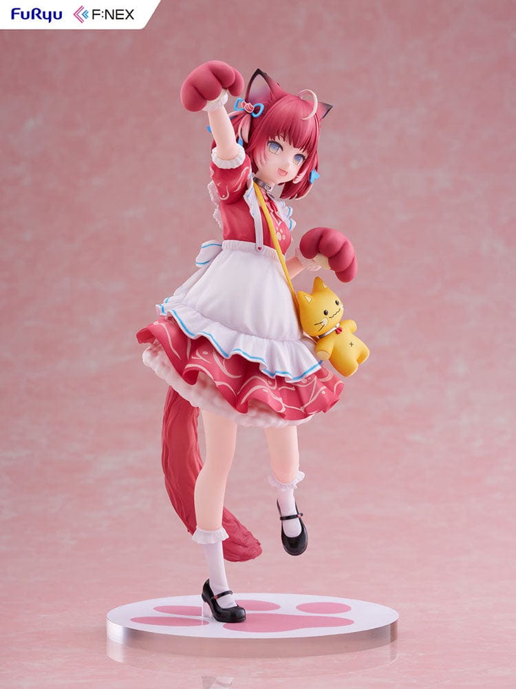 Karubi Akami FNex 1/7 Scale Figure featuring Karubi Akami in a playful pose wearing a maid outfit with cat-themed accessories, including cat ears, a tail, and a cute cat-themed purse.