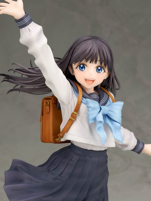 Akebi's Sailor Uniform 1/7 scale figure of Komichi Akebi in her school uniform, captured in a dynamic pose with a joyful expression, her hand raised as if in greeting, embodying the vitality and innocence of her character from the series.