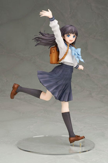 Akebi's Sailor Uniform 1/7 scale figure of Komichi Akebi in her school uniform, captured in a dynamic pose with a joyful expression, her hand raised as if in greeting, embodying the vitality and innocence of her character from the series.