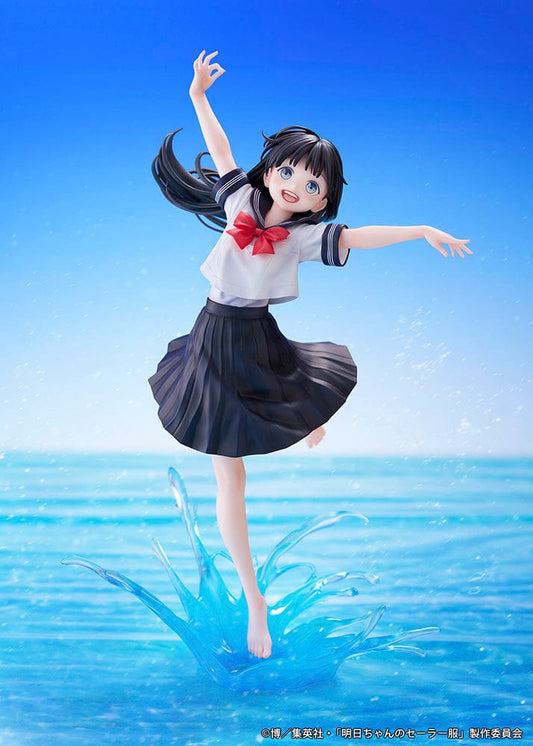 Akebi Komichi 1/7 Scale Figure from Akebi's Sailor Uniform, leaping from a splash of water in her sailor school uniform with a joyful expression