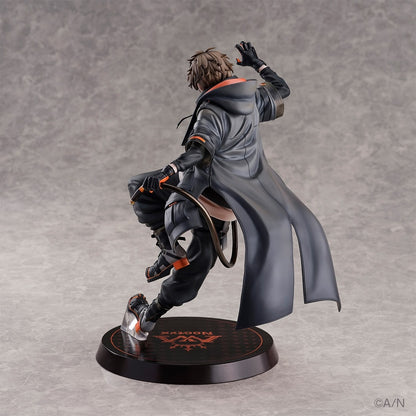 Nijisanji Alban Knox 1/7 Scale Figure, featuring the character in a dynamic action pose with a detailed outfit, standing on a base with the Nijisanji emblem.