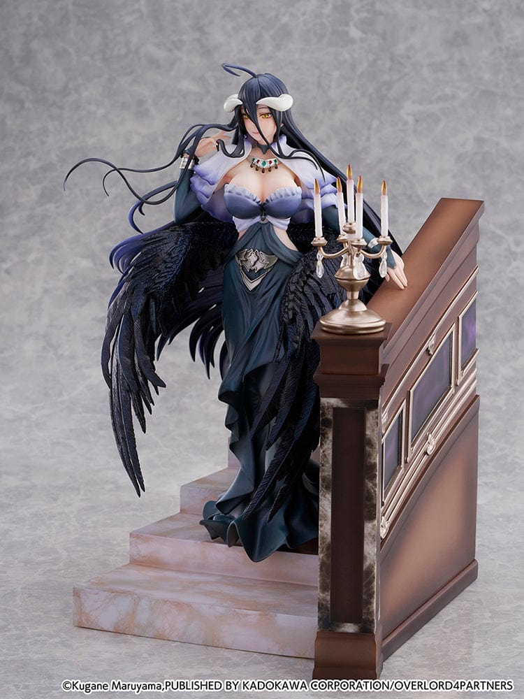 Overlord Albedo (Jet Black Dress Ver.) 1/7 Scale Figure with black dress, wings, and candelabrum on a staircase base.