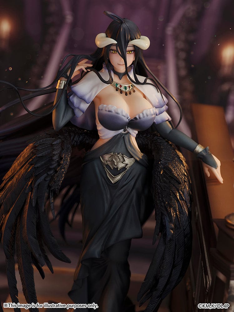 Overlord Albedo (Jet Black Dress Ver.) 1/7 Scale Figure with black dress, wings, and candelabrum on a staircase base.