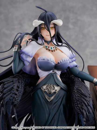 Overlord Albedo (Jet Black Dress Ver.) 1/7 Scale Figure with black dress, wings, and candelabrum on a staircase base.