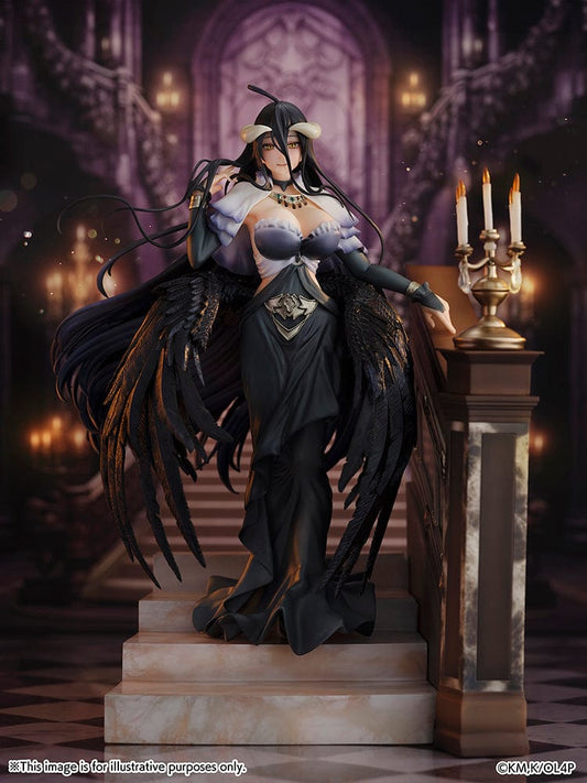 Overlord Albedo (Jet Black Dress Ver.) 1/7 Scale Figure with black dress, wings, and candelabrum on a staircase base.