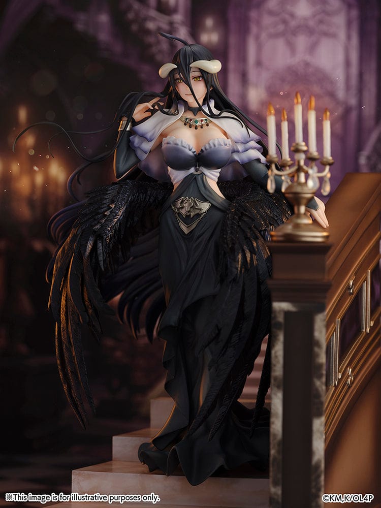 Overlord Albedo (Jet Black Dress Ver.) 1/7 Scale Figure with black dress, wings, and candelabrum on a staircase base.