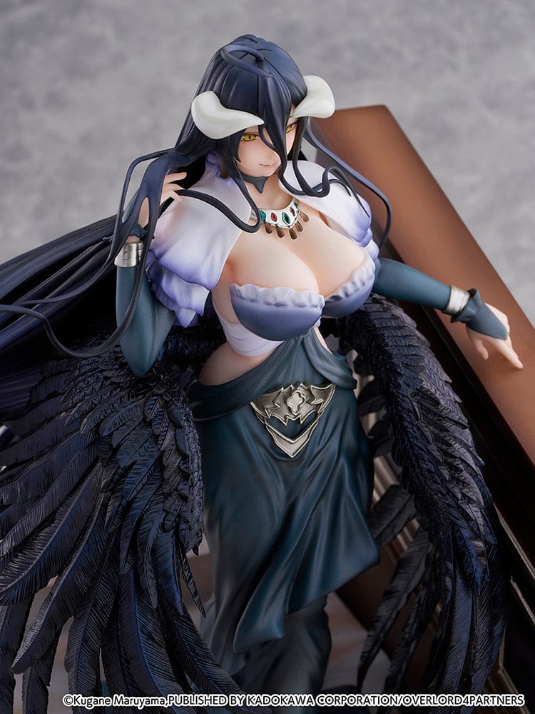 Overlord Albedo (Jet Black Dress Ver.) 1/7 Scale Figure with black dress, wings, and candelabrum on a staircase base.