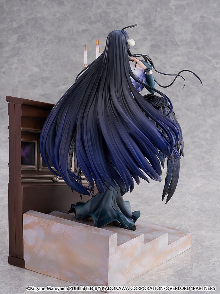 Overlord Albedo (Jet Black Dress Ver.) 1/7 Scale Figure with black dress, wings, and candelabrum on a staircase base.