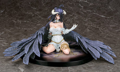 Overlord Albedo 1/7 Scale Figure in white dress with black wings kneeling pose.