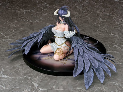 Overlord Albedo 1/7 Scale Figure in white dress with black wings kneeling pose.