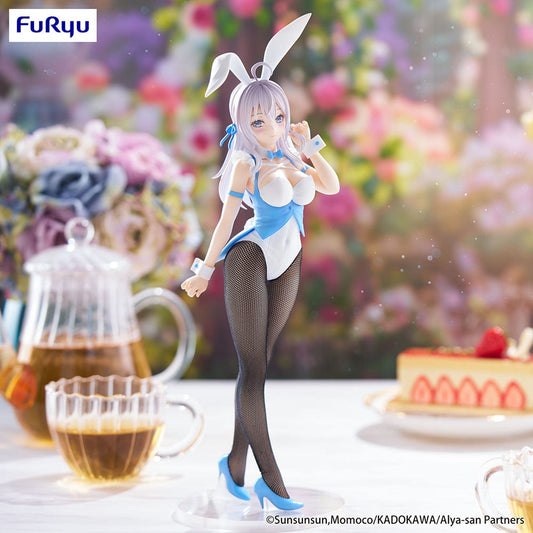 Alya Sometimes Hides Her Feelings in Russian BiCute Bunnies Alya Figure – anime figure featuring Alya in a blue and white bunny suit with fishnet stockings, high heels, and a soft expression.