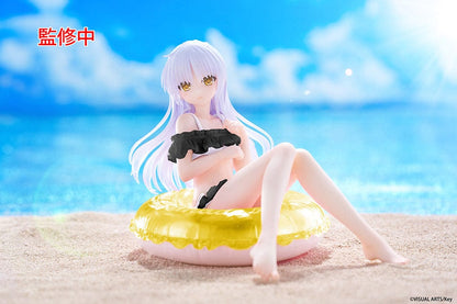 Angel Beats! Aqua Float Girls Kanade Tachibana Renewal Edition Figure seated on a yellow inflatable ring with a water-themed base, wearing a black swimsuit and featuring flowing lavender hair.