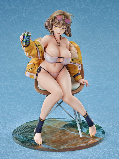 GODDESS OF VICTORY: NIKKE Anis: Sparkling Summer 1/7 Scale Figure sitting on a chair in a bikini and yellow jacket, holding a drink with a playful expression.