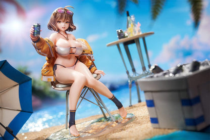 GODDESS OF VICTORY: NIKKE Anis: Sparkling Summer 1/7 Scale Figure sitting on a chair in a bikini and yellow jacket, holding a drink with a playful expression.