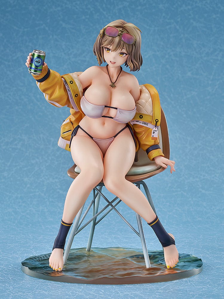 GODDESS OF VICTORY: NIKKE Anis: Sparkling Summer 1/7 Scale Figure sitting on a chair in a bikini and yellow jacket, holding a drink with a playful expression.