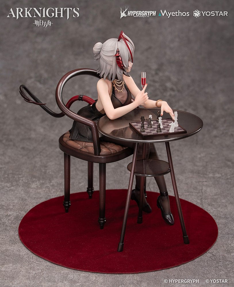 Arknights W Formal Dress Ver. 1/7 Scale Figure seated at a table with a glass of wine and chess set.