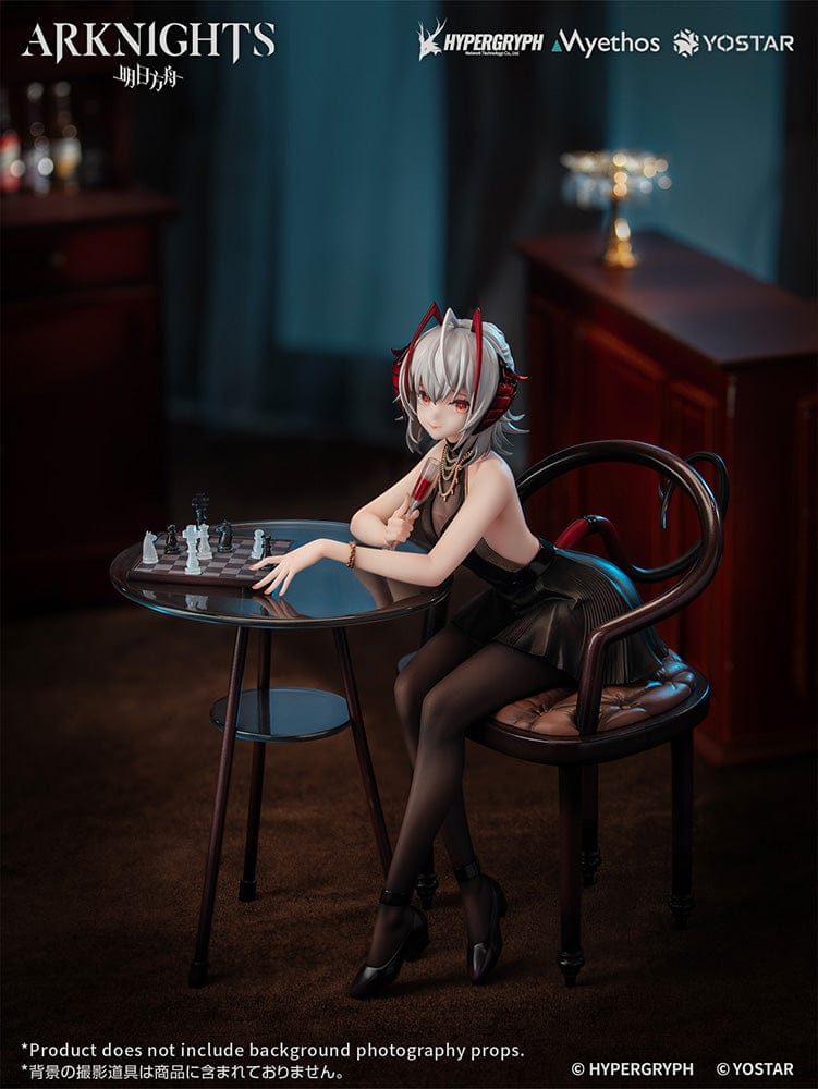 Arknights W Formal Dress Ver. 1/7 Scale Figure seated at a table with a glass of wine and chess set.