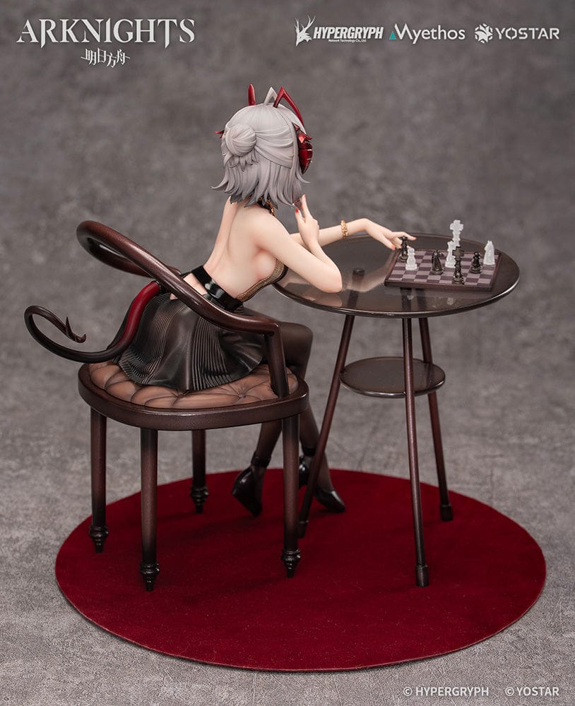 Arknights W Formal Dress Ver. 1/7 Scale Figure seated at a table with a glass of wine and chess set.