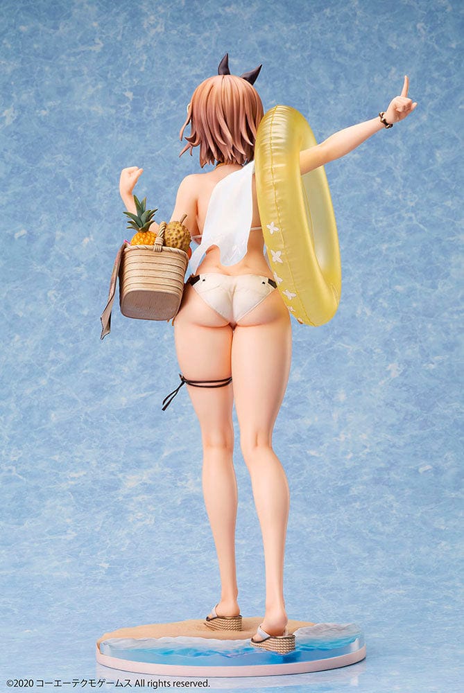 Atelier Ryza 2: Lost Legends & the Secret Fairy Reisalin Stout (Swimsuit Ver.) 1/4 Scale Figure posed on a beach base, wearing a white bikini with an inflatable ring and a basket of tropical fruits.