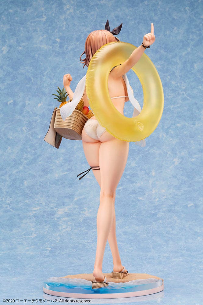 Atelier Ryza 2: Lost Legends & the Secret Fairy Reisalin Stout (Swimsuit Ver.) 1/4 Scale Figure posed on a beach base, wearing a white bikini with an inflatable ring and a basket of tropical fruits.