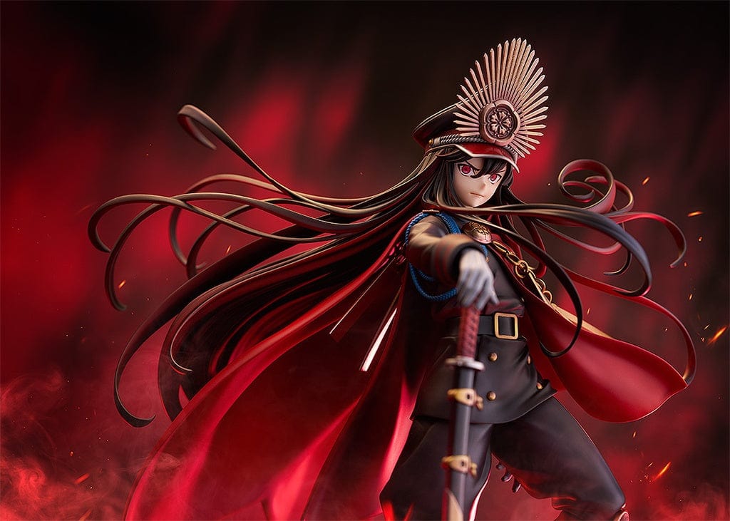 Fate/Grand Order Oda Nobunaga (Avenger) 1/7 Scale Figure, featuring Oda Nobunaga in her iconic military attire, standing atop a base of skulls with her katana in hand.