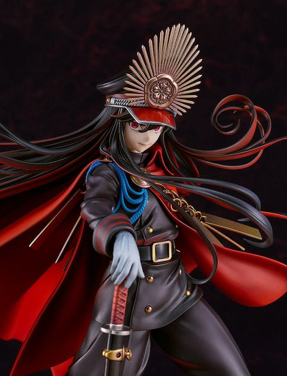 Fate/Grand Order Oda Nobunaga (Avenger) 1/7 Scale Figure, featuring Oda Nobunaga in her iconic military attire, standing atop a base of skulls with her katana in hand.