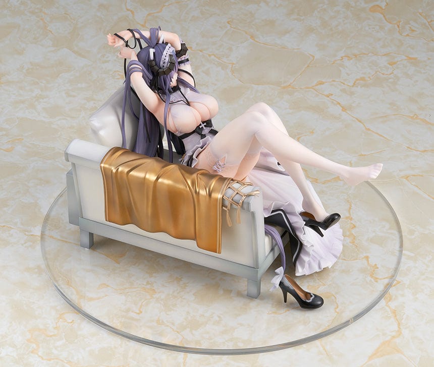 Azur Lane August von Parseval (The Conquered Unhulde Ver.) 1/7 Scale Figure in maid-inspired outfit, seated on sofa with long flowing hair.